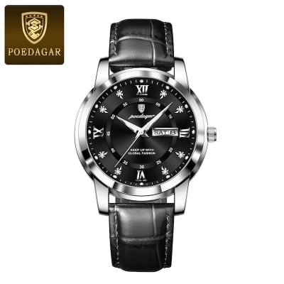 Picture of POEDAGAR 936 Luxury Man Leather Wristwatch Waterproof Luminous Date Week Leather Watch For Men - Sports Quartz Men's Watches For Men