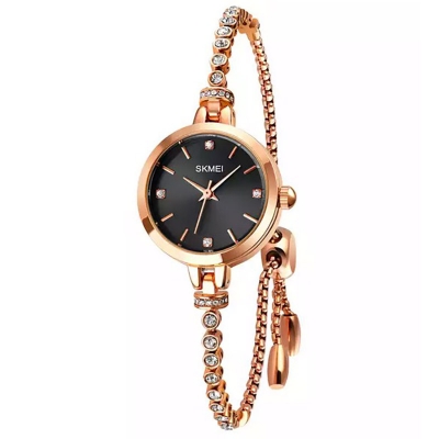 Picture of SKMEI 1854 Fashion Women Quartz Watch Jewelry Diamond Bracelet Analog Watches Dress Waterproof Wristwatch with 3D Rose Gold Bracelet