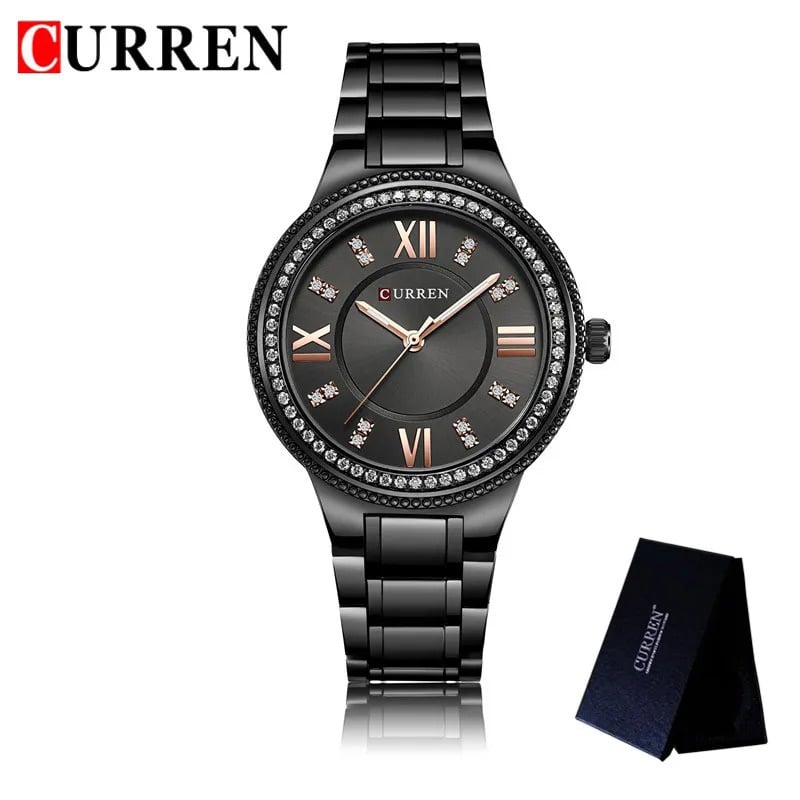 Picture of CURREN 9004 Brand Luxury Women's Casual Watches Waterproof Wristwatch Women Fashion Dress Rhinestone Stainless Steel Ladies Rosegold & White Watch - ঘড়ি