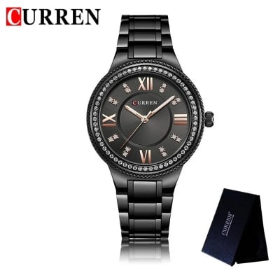 Picture of CURREN 9004 Brand Luxury Women's Casual Watches Waterproof Wristwatch Women Fashion Dress Rhinestone Stainless Steel Ladies Rosegold & White Watch - ঘড়ি