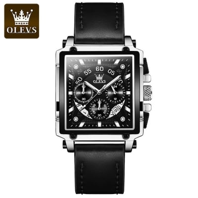 Picture of Square Fashion Watches for Men Chronograph Waterproof Leather Wristwatch