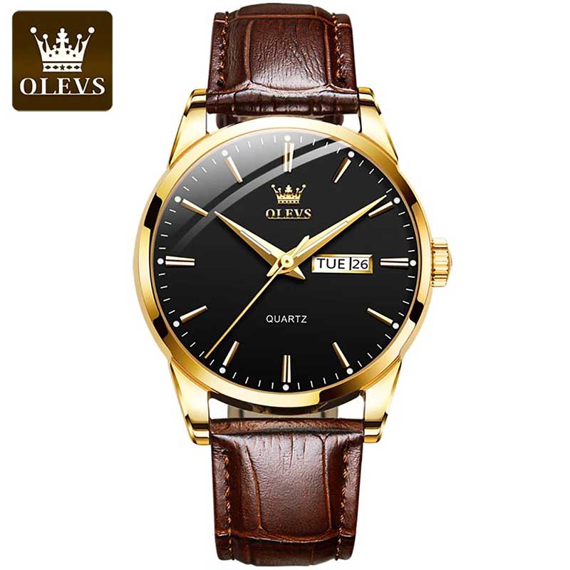Picture of Fashionable Leather Analog Wrist Watches for Men Black & Brown