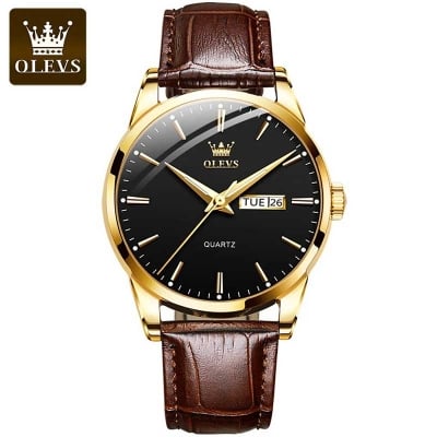 Picture of Fashionable Leather Analog Wrist Watches for Men Black & Brown