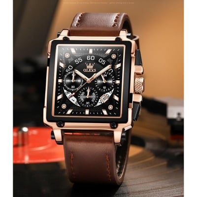 Picture of Square Fashion Watches for Men Chronograph Waterproof Leather Wristwatch