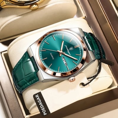 Picture of POEDAGAR 930L Men's Leather Quartz Watch - Water Resistant Business Luxury Fashion Wristwatch - Watch For Men - Watch