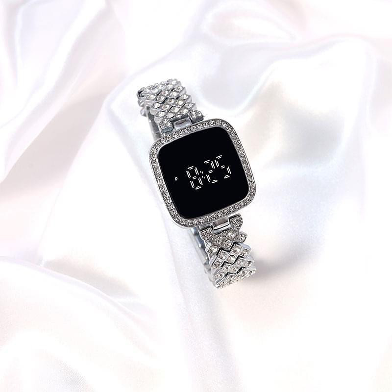 Picture of New Trend Fashion Steel Chain Diamond Women Watch Full Diamond Touch Screen LED Water Diamond Bracelet Watch