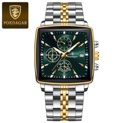 Picture of POEDAGAR 866 Square Men Clock Waterproof Luminous Date Man Watch Stainless Steel Quartz Men's Watch (Fan made)