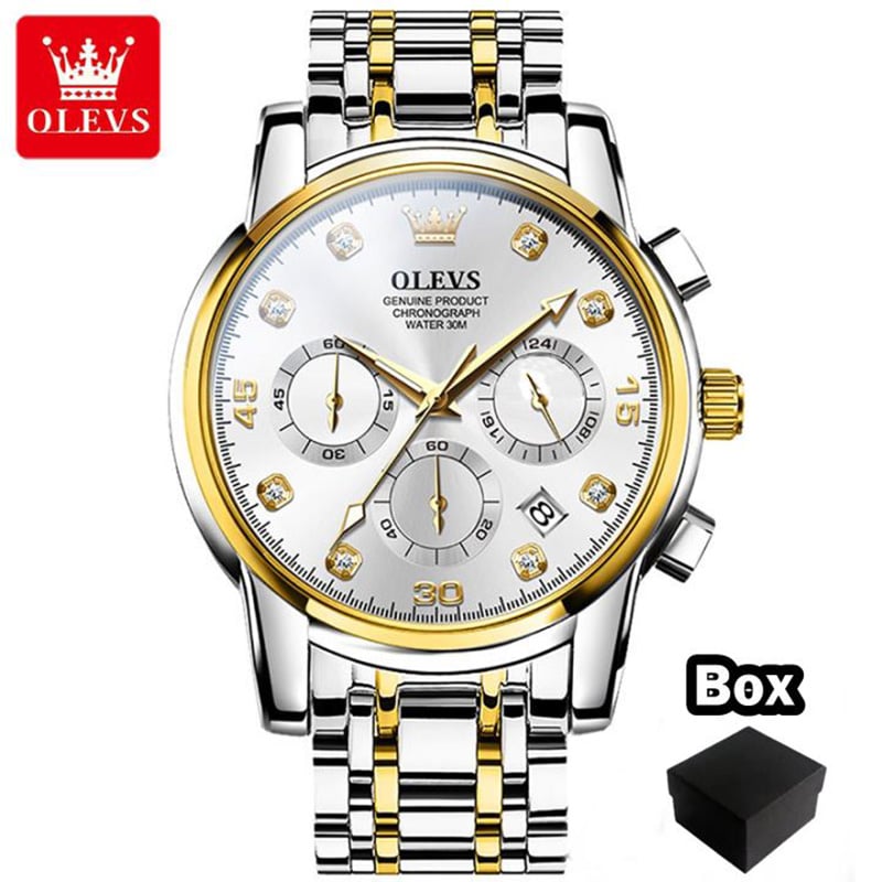 Picture of OLE_VS 2889 Men's Watch Waterproof Diamond Dial Chronograph Luminous Calendar Stainless Steel Strap
