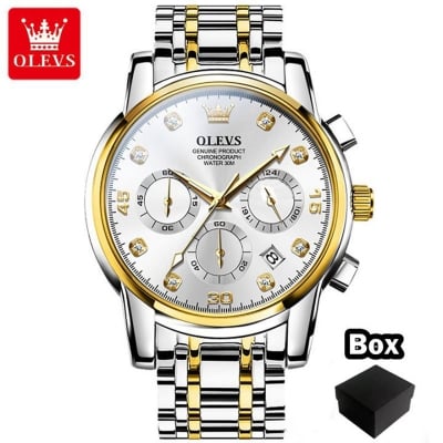 Picture of OLE_VS 2889 Men's Watch Waterproof Diamond Dial Chronograph Luminous Calendar Stainless Steel Strap