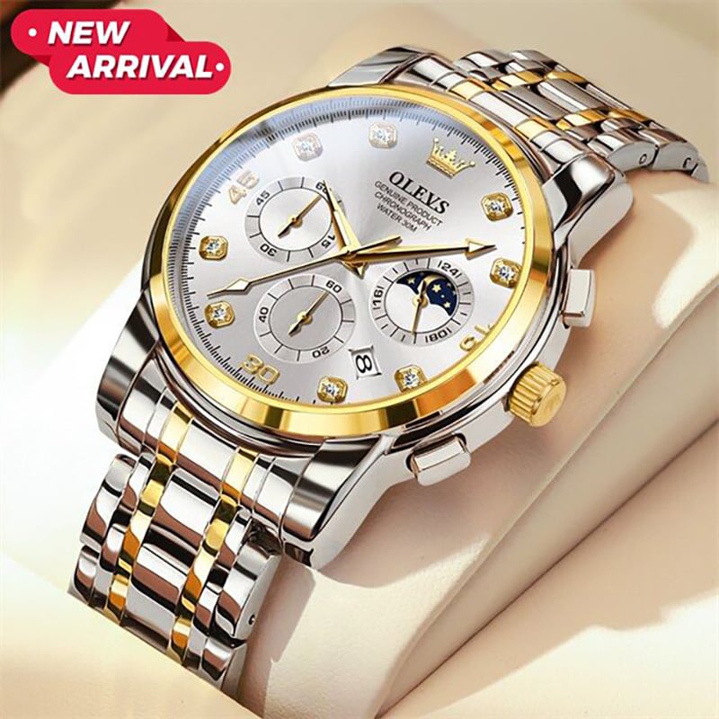 Picture of OLE_VS 2889 Men's Watch Waterproof Diamond set Dial Chronograph Luminous Calendar Stainless Steel Strap
