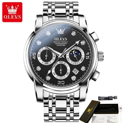 Picture of OLEVS Watches for Men Diamond Business Dress Analog Quartz Stainless Steel Date Luxury Casual Fashion Wrist Watch Waterproof Luminous
