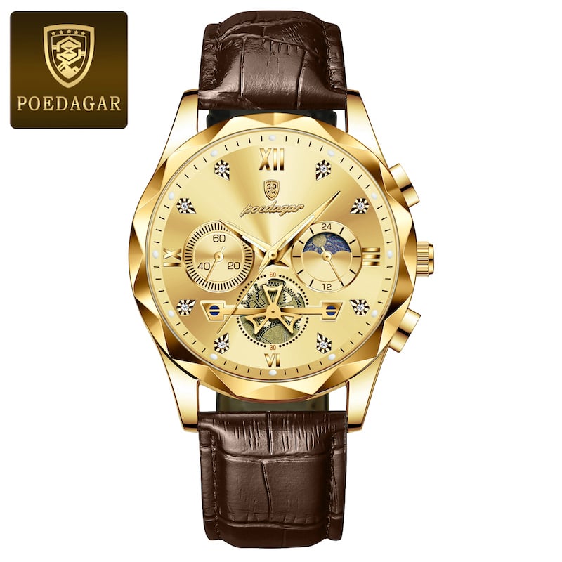 Picture of PU Leather Analog Watch for Men  Black & Silver Poedagar 996 Leather Analog Watch for Men - Watch For Men - Watch - ঘড়ি