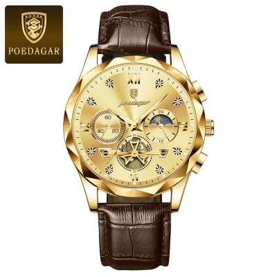 Picture of PU Leather Analog Watch for Men  Black & Silver Poedagar 996 Leather Analog Watch for Men - Watch For Men - Watch - ঘড়ি