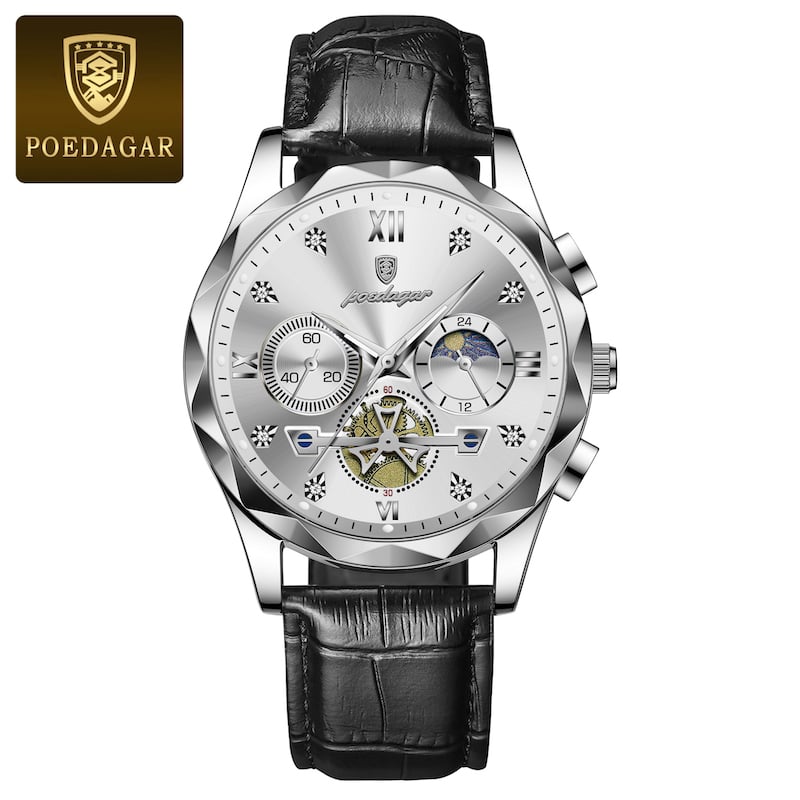 Picture of PU Leather Analog Watch for Men  Black & Silver Poedagar 996 Leather Analog Watch for Men - Watch For Men - Watch - ঘড়ি