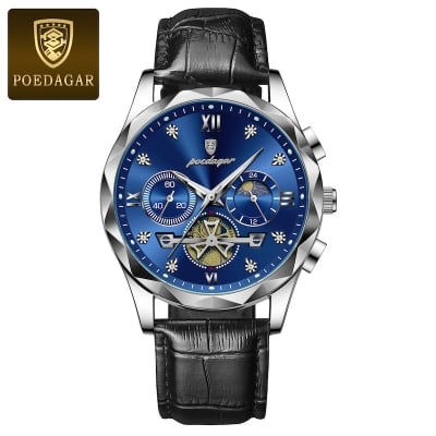 Picture of PU Leather Analog Watch for Men  Black & Silver Poedagar 996 Leather Analog Watch for Men - Watch For Men - Watch - ঘড়ি