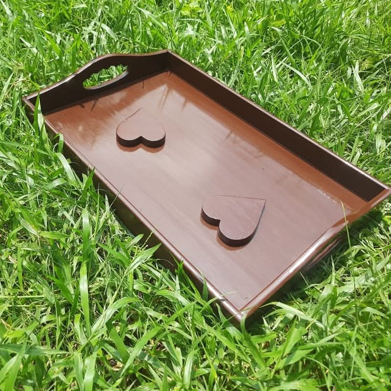 Picture of Premium Wooden Serving Tray with 2 FREE Heart-Shaped Glass Coasters