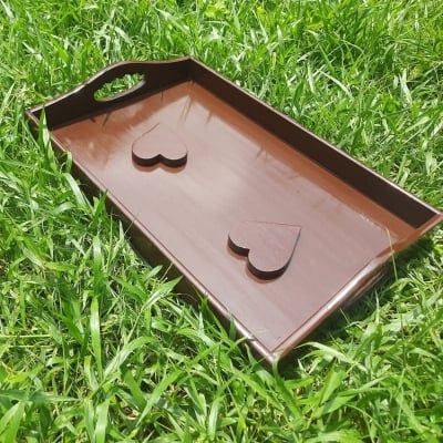 Picture of Premium Wooden Serving Tray with 2 FREE Heart-Shaped Glass Coasters