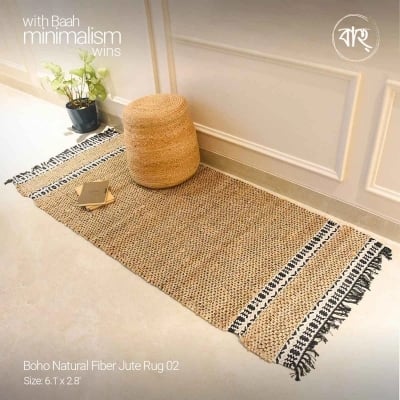 Picture of Boho 02 Handmade Natural Jute Rug 6’.1″x2’8″ from Baah, for your living room, bedroom, office space-Multicolor