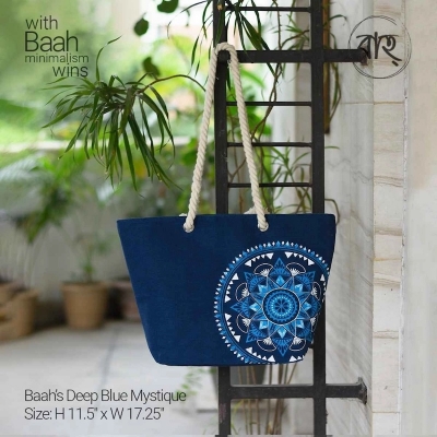 Picture of Baah’s Deep Blue Mystique Jute mix Tote-Multicolor