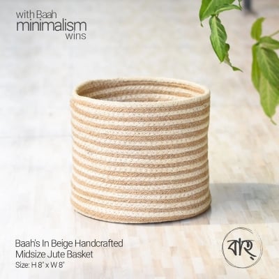 Picture of Baah’s In Beige Handcrafted Midsize Jute Basket-Multicolor