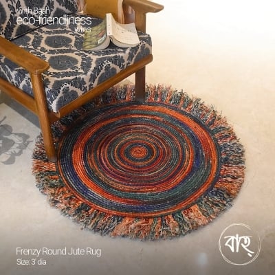 Picture of Frenzy Round Jute Rug 3′ from Baah, for your living room, bedroom, office space-Multicolor