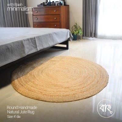 Picture of Round Handmade Natural Jute Rug 4′ from Baah, for your living room, bedroom, office space-Gold