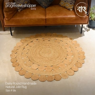 Picture of Daisy Round Handmade Natural Jute Rug 4′ from Baah, for your living room, bedroom, office space-Multicolor