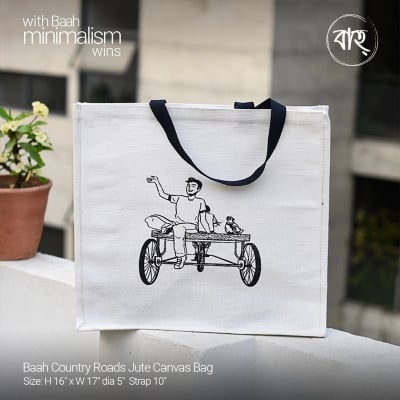 Picture of Baah Country Roads Jute Canvas Bag-White