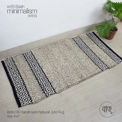 Picture of Boho 06 Handmade Natural Jute Rug 4’x2′-Multicolor