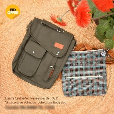Picture of Baah's On-the-Go Messenger Bag 02 & Vintage Green Chequer Jute Cross Body Bag