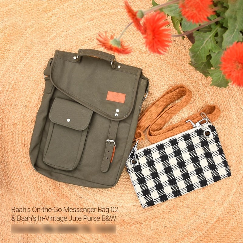 Picture of Baah's On-the-Go Messenger Bag 02 & Baah's In-Vintage Jute Purse B&W-Multicolor