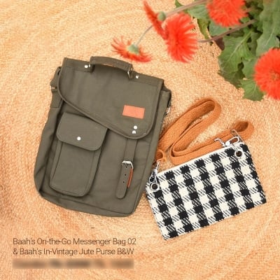 Picture of Baah's On-the-Go Messenger Bag 02 & Baah's In-Vintage Jute Purse B&W-Multicolor