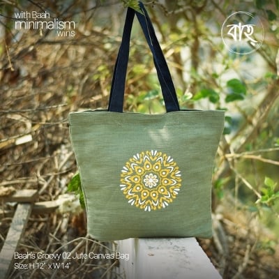 Picture of Baah's Groovy 02 Jute Canvas Bag-Green