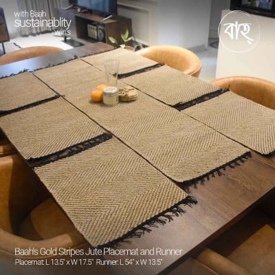 Picture of Baah's Gold Stripes Jute Placemat and Runner-Beige