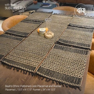 Picture of Baah's Ethnic Patterned Jute Placemat and Runner-Beige