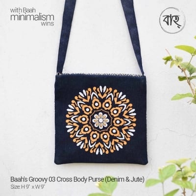 Picture of Baah's Groovy 03 Cross Body Purse (Denim & Jute)-Blue
