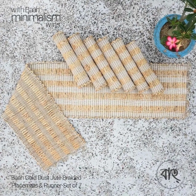 Picture of Baah Gold Dust Jute Braided Placemats & Runner-Set of 7-Gold