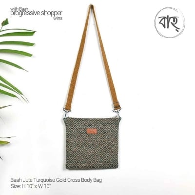 Picture of Baah Jute Turquoise Gold Cross Body Bag-Multicolor