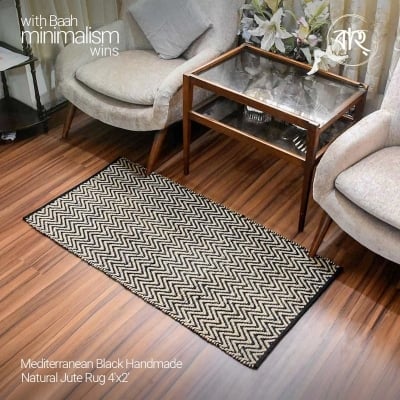 Picture of Mediterranean Black Handmade Natural Jute Rug 4'x2'-Black
