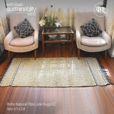 Picture of Boho 02 Handmade Natural Jute Rug 6’.1″x2’8″ from Baah, for your living room, bedroom, office space-Multicolor