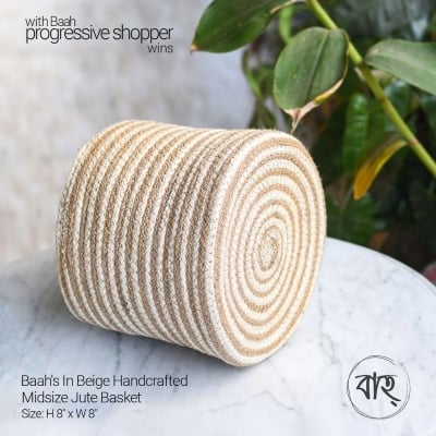 Picture of Baah’s In Beige Handcrafted Midsize Jute Basket-Multicolor