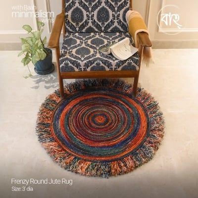 Picture of Frenzy Round Jute Rug 3′ from Baah, for your living room, bedroom, office space-Multicolor