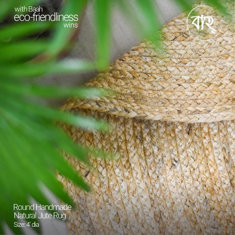 Picture of Round Handmade Natural Jute Rug 4′ from Baah, for your living room, bedroom, office space-Gold