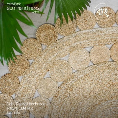 Picture of Daisy Round Handmade Natural Jute Rug 4′ from Baah, for your living room, bedroom, office space-Multicolor