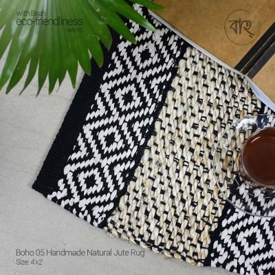 Picture of Boho 06 Handmade Natural Jute Rug 4’x2′-Multicolor