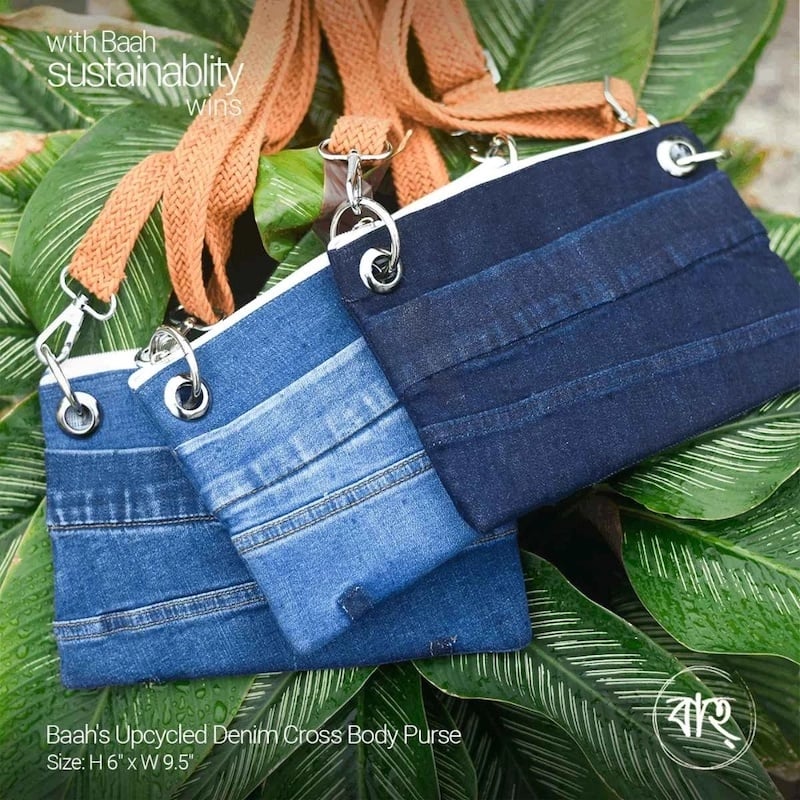 Picture of Baah Country Roads Jute Sleeve & Baah's Upcycled Denim Cross Body Purse-Multicolor