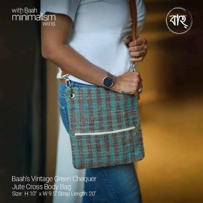 Picture of Baah's On-the-Go Messenger Bag 02 & Vintage Green Chequer Jute Cross Body Bag