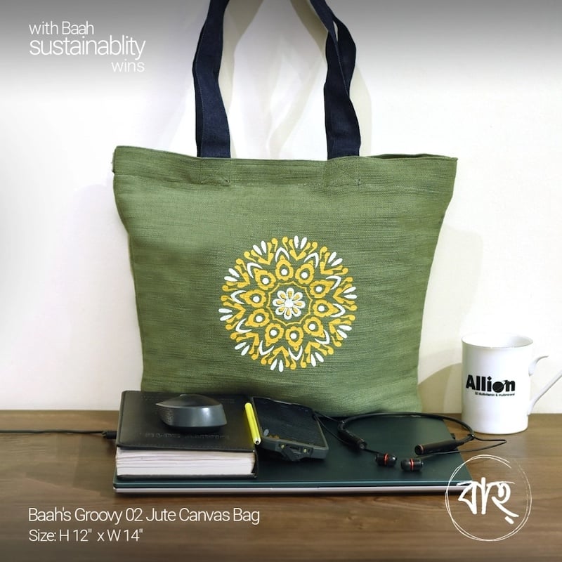 Picture of Baah's Groovy 02 Jute Canvas Bag-Green