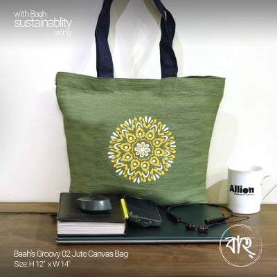 Picture of Baah's Groovy 02 Jute Canvas Bag-Green