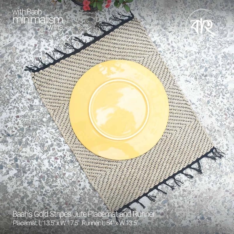 Picture of Baah's Gold Stripes Jute Placemat and Runner-Beige